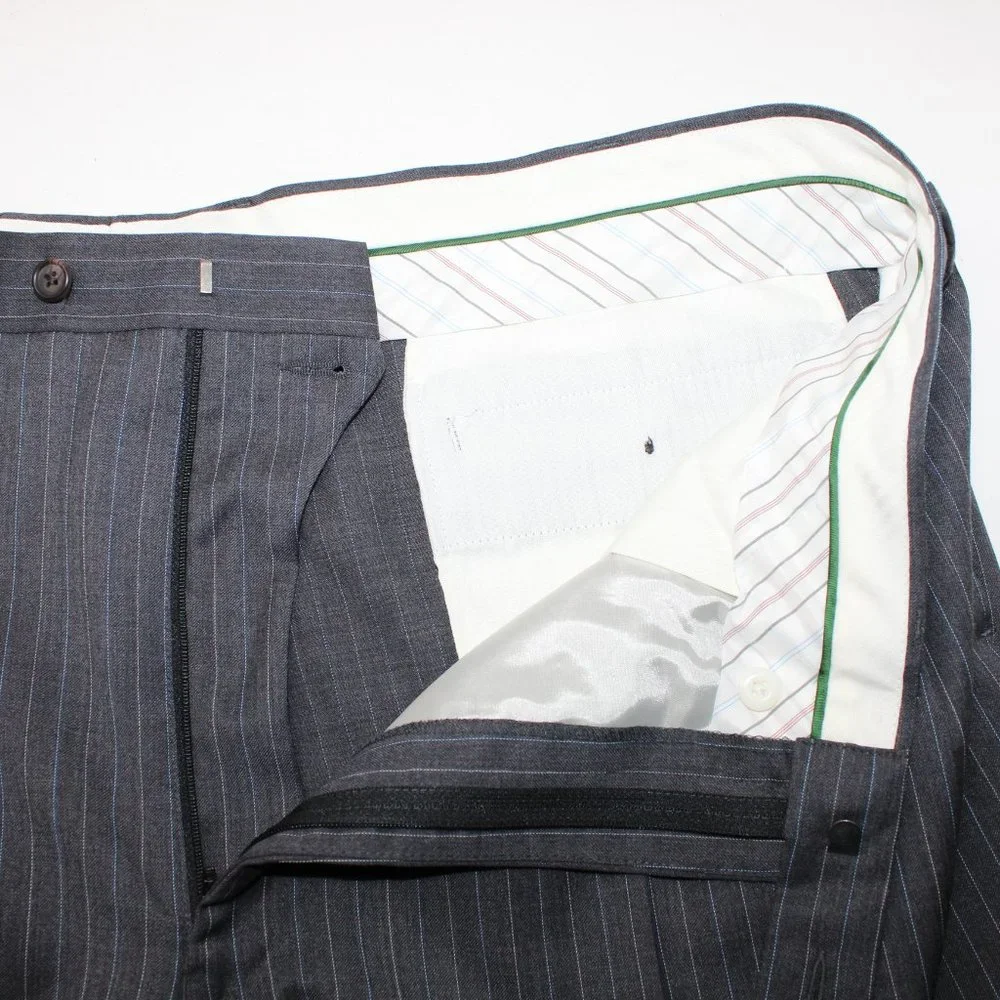 LAUREN Ralph Lauren Green Label Pleated NWT Mens 43 x 30 Gray Striped Wool Pants - Picture 7 of 8